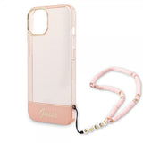 Guess iPhone 14 Cover Gennemsigtig med Rem Rosa