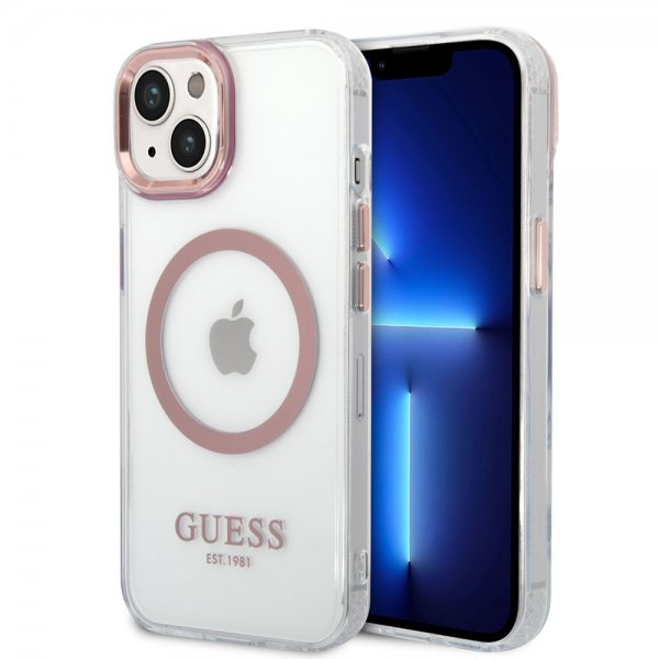 Guess iPhone 14 Cover Transparent MagSafe Pink Transparent