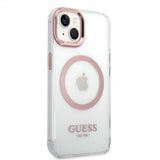 Guess iPhone 14 Cover Transparent MagSafe Pink Transparent