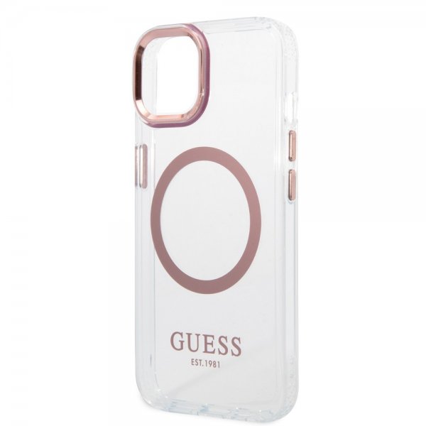 Guess iPhone 14 Cover Transparent MagSafe Pink Transparent