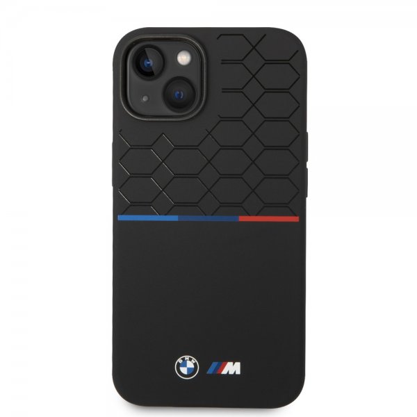 BMW iPhone 14 Cover Tricolor Line & Logo Sort