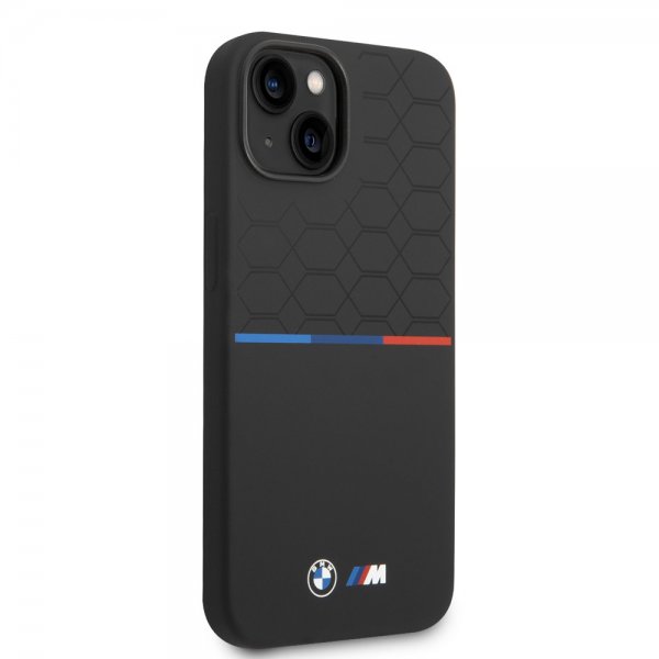 BMW iPhone 14 Cover Tricolor Line & Logo Sort