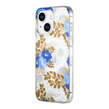 iPhone 14 Plus/iPhone 15 Plus Cover Blomstermønster MagSafe Blå Guld