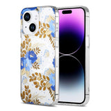 iPhone 14 Plus/iPhone 15 Plus Cover Blomstermønster MagSafe Blå Guld