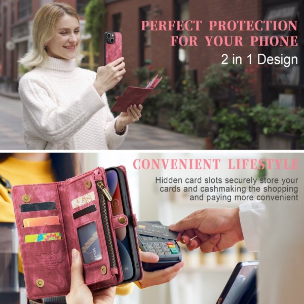 CaseMe iPhone 15 Etui 008 Series Aftagelig Cover Rød