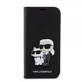 Karl Lagerfeld iPhone 15 Cover NFT Karl & Choupette Patch Saffiano Sort