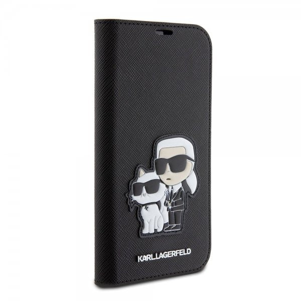 Karl Lagerfeld iPhone 15 Cover NFT Karl & Choupette Patch Saffiano Sort