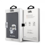 Karl Lagerfeld iPhone 15 Cover NFT Karl & Choupette Patch Saffiano Sort
