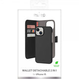 Puro iPhone 15 Cover Wallet Detachable 2-i-1 Sort