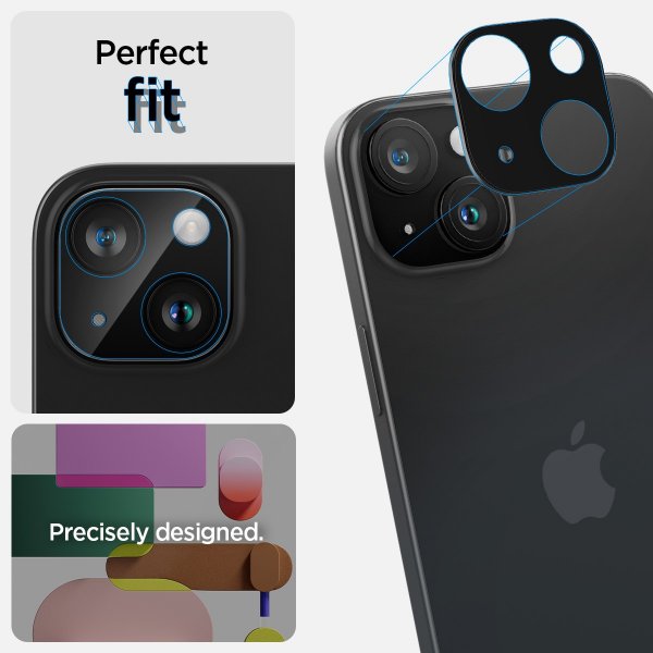 Spigen iPhone 14/15/14 Plus/15 Plus Kamerabeskyttelsesglas Glas.tR Optik Sort 2-pak