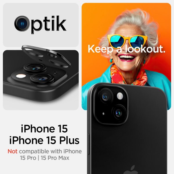 Spigen iPhone 14/15/14 Plus/15 Plus Kamerabeskyttelsesglas Glas.tR Optik Sort 2-pak