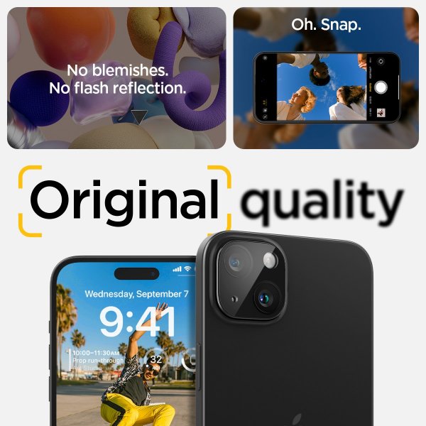 Spigen iPhone 14/15/14 Plus/15 Plus Kamerabeskyttelsesglas Glas.tR Optik Sort 2-pak