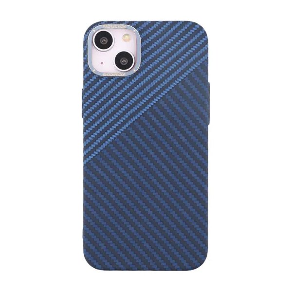 iPhone 15 Cover Kulfibermønster Blå Grå