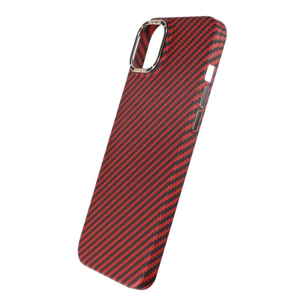 iPhone 15 Cover Kulfibermønster Rød