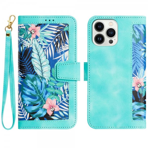 iPhone 15 Plus Cover Blomstermønster Grøn