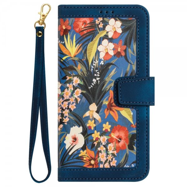 iPhone 15 Plus Etui Blomstermønster Mørkeblå