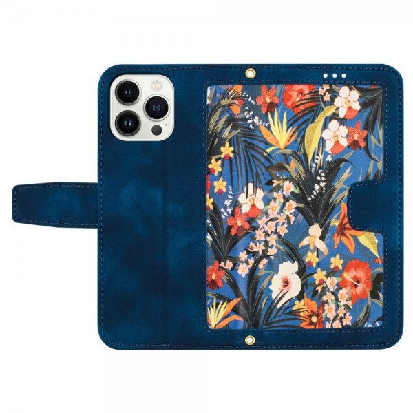 iPhone 15 Plus Etui Blomstermønster Mørkeblå