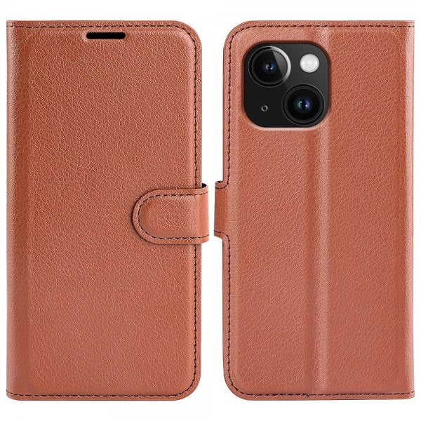 iPhone 15 Plus Etui Litchi Brun