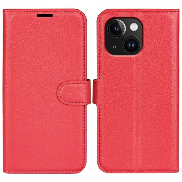 iPhone 15 Plus Cover Litchi Rød