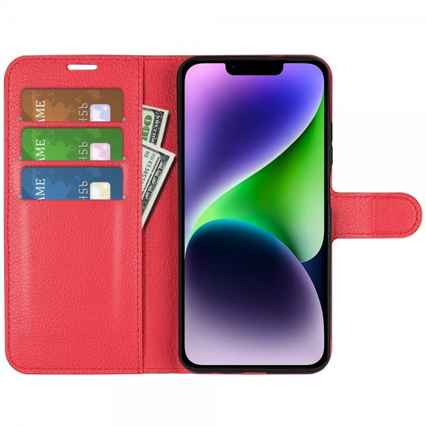 iPhone 15 Plus Cover Litchi Rød