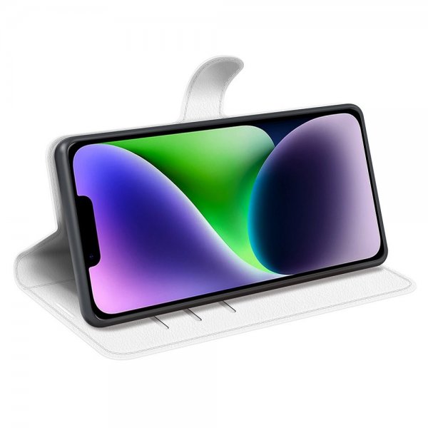 iPhone 15 Plus Etui Litchi Hvid