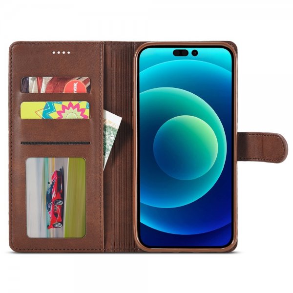 Lc.Imeeke iPhone 15 Plus Etui med Kortlomme Stativfunktion Mørkebrun