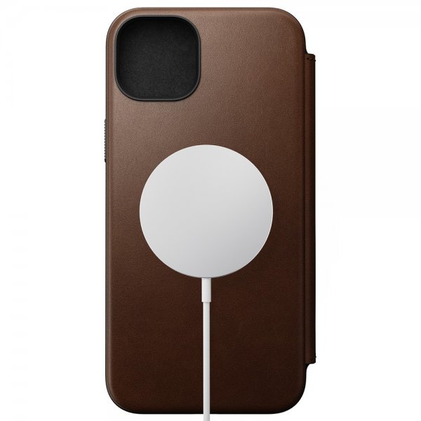 Nomad iPhone 15 Plus Cover Modern Leather Folio Brun