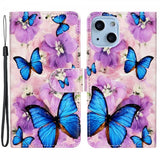 iPhone 15 Plus Cover Motiv Lilla Blomster Blå Sommerfugle