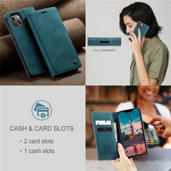 CaseMe iPhone 15 Plus Etui Retro Flip Petrol