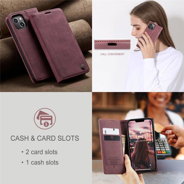 CaseMe iPhone 15 Plus Retro Flip Cover Rød