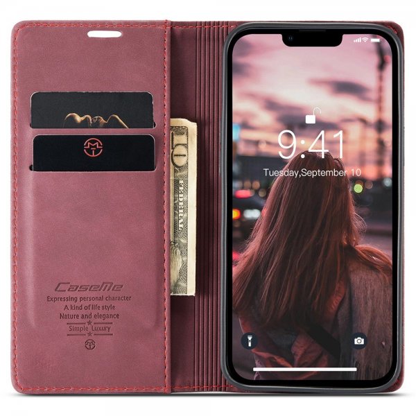 CaseMe iPhone 15 Plus Retro Flip Cover Rød