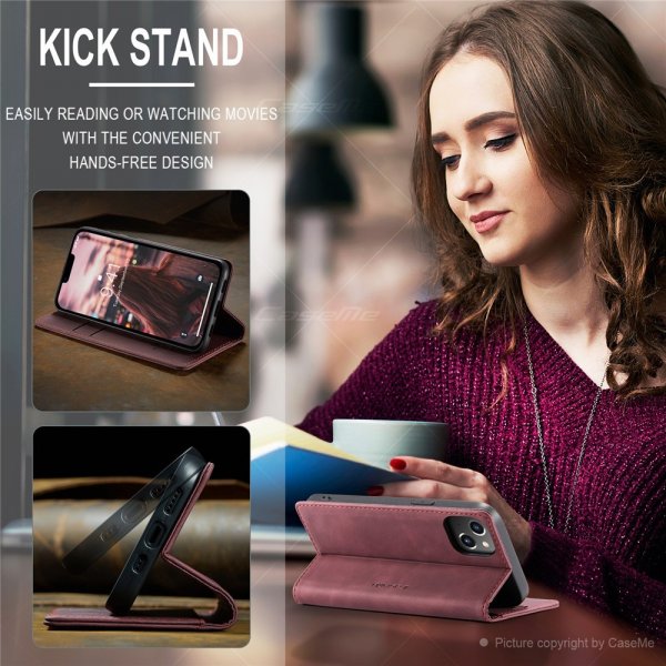 CaseMe iPhone 15 Plus Retro Flip Cover Rød