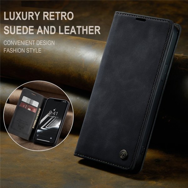 CaseMe iPhone 15 Plus Etui Retro Flip Sort