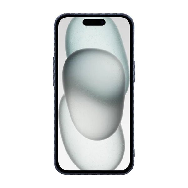 iPhone 15 Plus Cover Kulfiber Mønster Blå