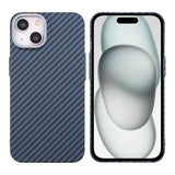 iPhone 15 Plus Cover Kulfiber Mønster Blå