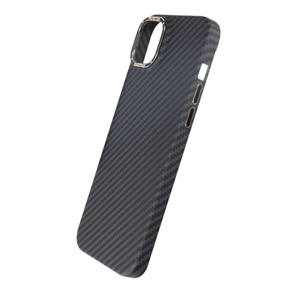 iPhone 15 Plus Cover Kulfibermønster Sort