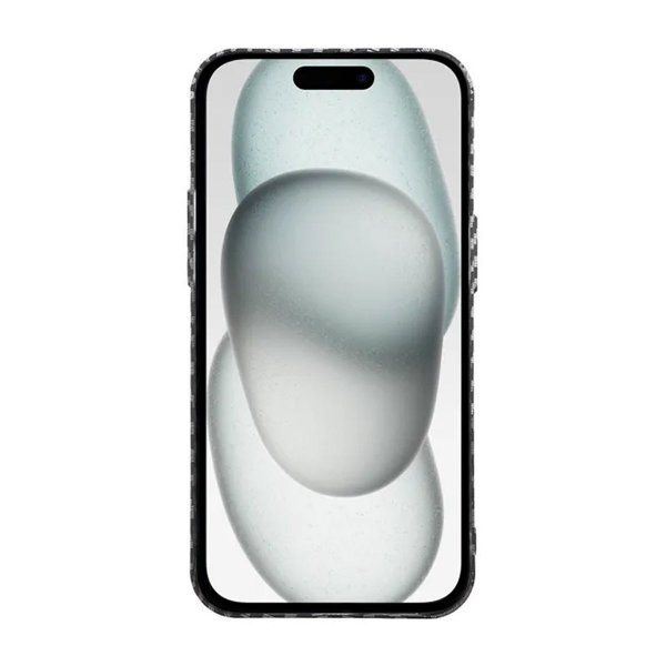 iPhone 15 Plus Cover Kulfibermønster Sort