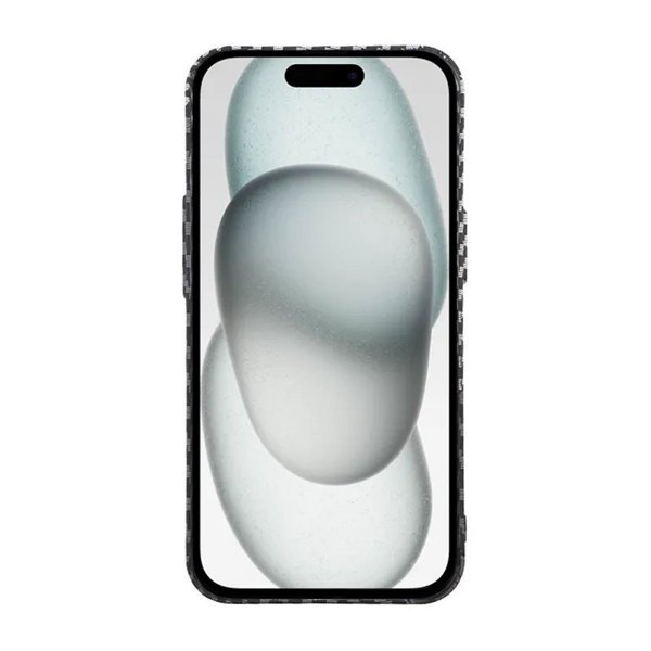 iPhone 15 Plus Cover Kulfiber Mønster Sort Hvid