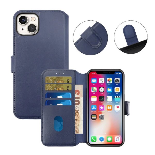 Rvelon iPhone 15 Plus Etui Ægte Læder Blå