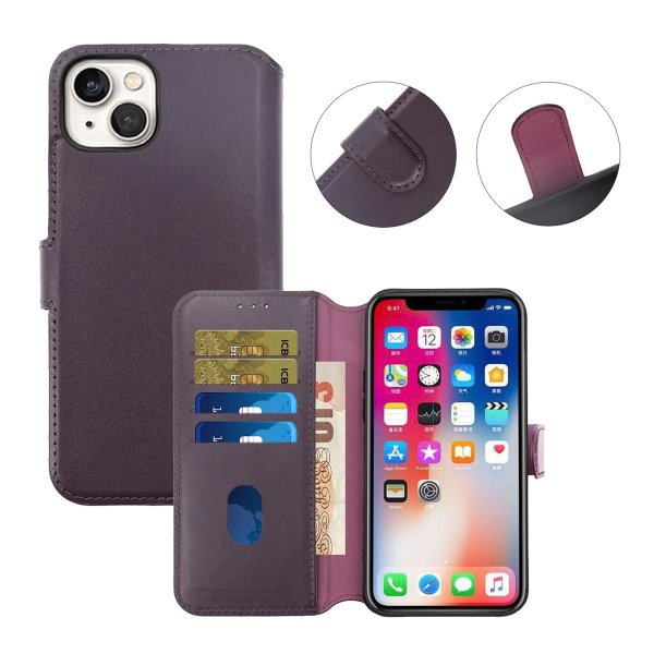 Rvelon iPhone 15 Plus Etui Ægte Læder Lilla