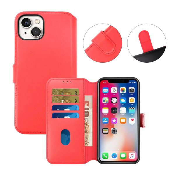 Rvelon iPhone 15 Plus Etui Ægte Læder Rød