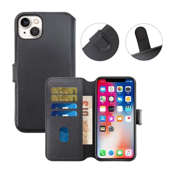 Rvelon iPhone 15 Plus Etui Ægte Læder Sort