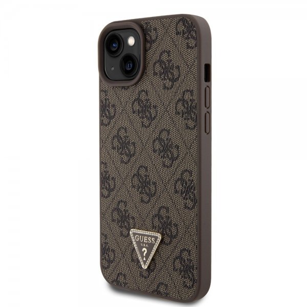 Guess iPhone 15 Plus Cover 4G Metal Triangle Strass Brun