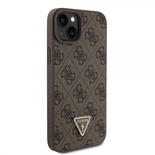Guess iPhone 15 Plus Cover 4G Metal Triangle Strass Brun