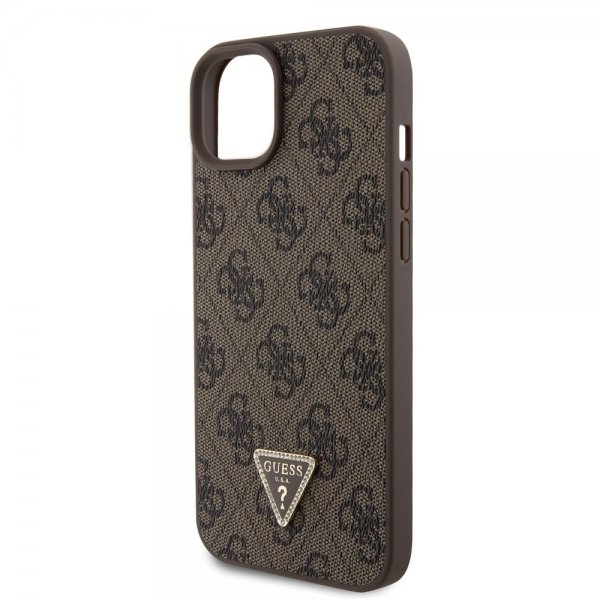 Guess iPhone 15 Plus Cover 4G Metal Triangle Strass Brun