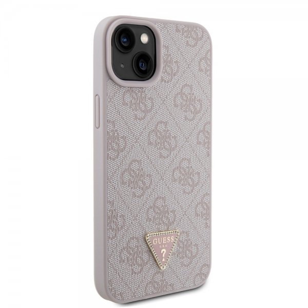 Guess iPhone 15 Plus Cover 4G Metal Triangle Strass Rosa