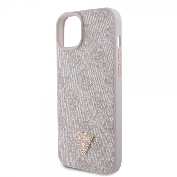 Guess iPhone 15 Plus Cover 4G Metal Triangle Strass Rosa