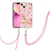 iPhone 15 Plus Cover Blomstermønster med Rem Rosa Gardenia