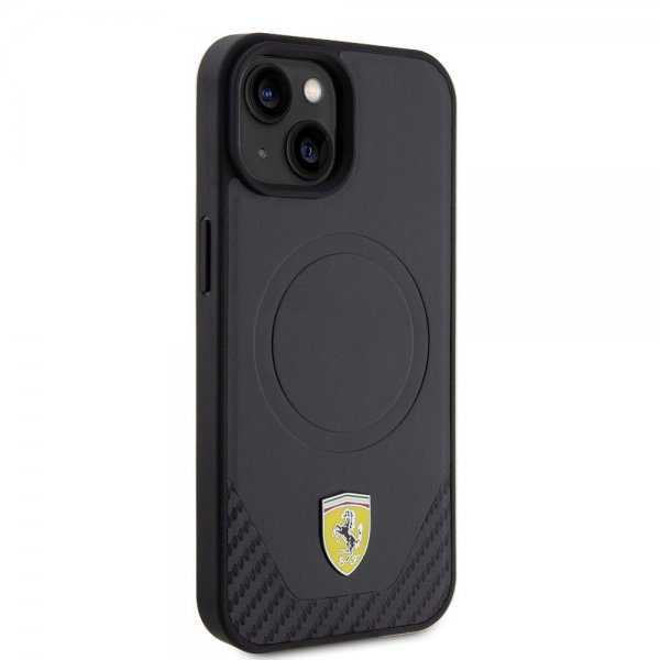 Ferrari iPhone 15 Plus Cover Carbon PU Læder MagSafe Sort