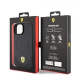 Ferrari iPhone 15 Plus Cover Carbon PU Læder MagSafe Sort